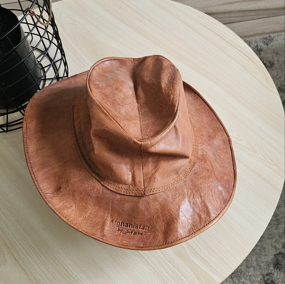 Afghanistan Men's Genuine Brown Leather Hat.